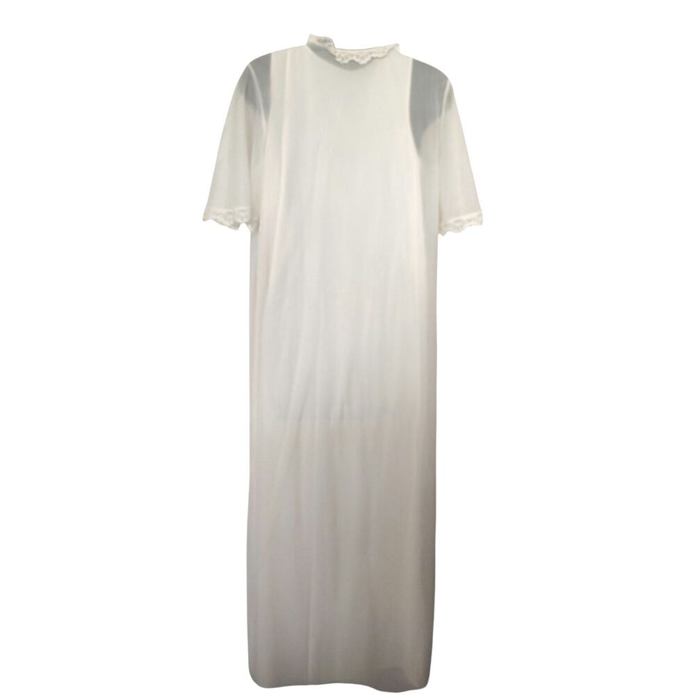 Vintage Sheer Lace Nightgown Set Sm Buttercream Bridal Cottagecore Lingerie Robe - Picture 3 of 9